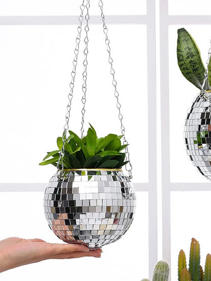  Discobal Hangplant - Bloempot - Hangplant - Disco - Discobal - Spiegel - Zilver - Hangpot - Glitter - Planten In Bak - Hangend - Staand