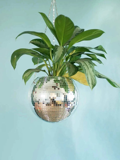  Discobal Hangplant - Bloempot - Hangplant - Disco - Discobal - Spiegel - Zilver - Hangpot - Glitter - Planten In Bak - Hangend - Staand