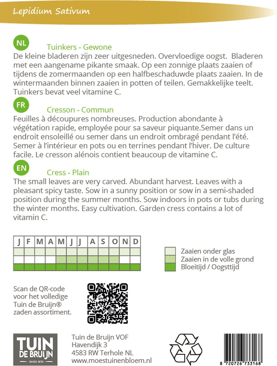  Tuin De Bruijn® Zaden - Tuinkers Alenois - Overvloedige Oogst