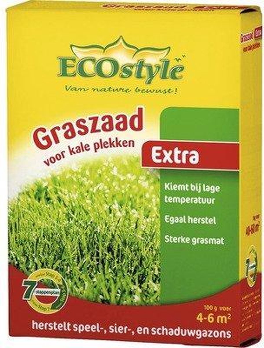  ECOstyle Extra Graszaad Herstel - Inzaaien Van Kale Plekken En Beschadigde Delen - Vogelwerende Coating - Dicht &amp; Sterk Gazon - Kiemt Bij Lage Temperatuur - 4-6 M² - 100 GR