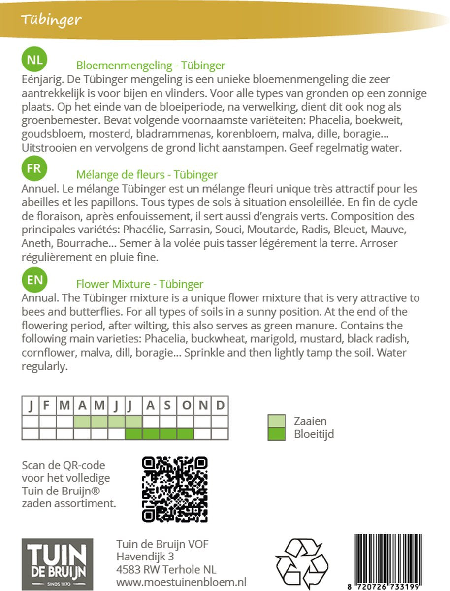  Tuin De Bruijn® Zaden - Tübinger Bloemenmengsel - Aantrekkelijk Voor Bijen En Vlinders