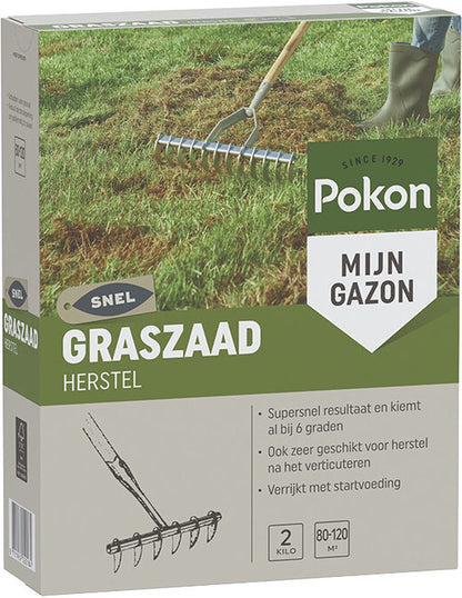  Pokon Graszaad Herstel - 2kg - Gazonherstel - Geschikt Voor 80m² Tot 120m² - Supersnel Egaal Groen Gras
