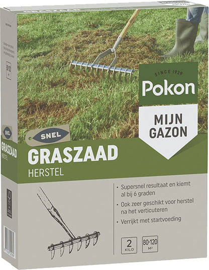 Pokon Graszaad Herstel - 2kg - Gazonherstel - Geschikt Voor 80m² Tot 120m² - Supersnel Egaal Groen Gras