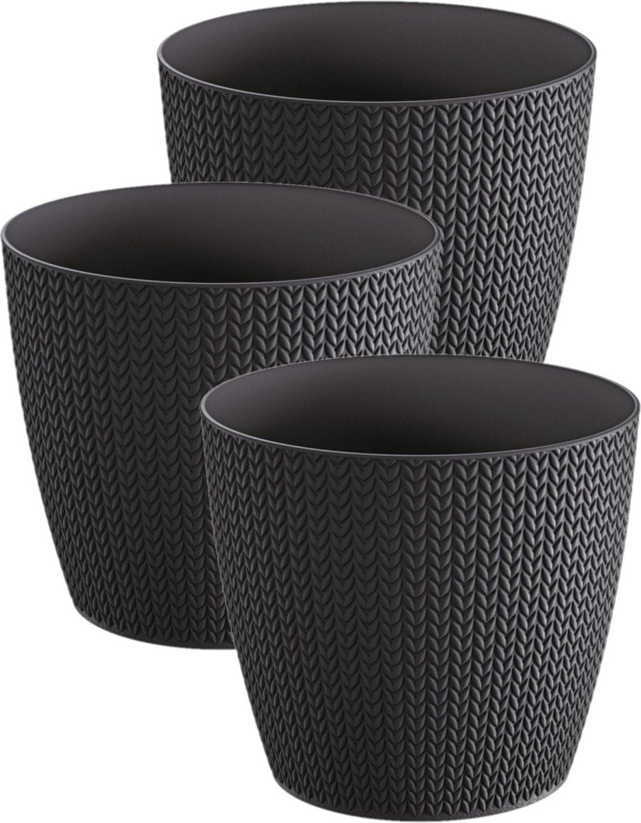Prosperplast Set Van 3x Stuks Stijlvolle Plantenpotten/bloempotten Kunststof Dia 13 Cm En Hoogte 11 Cm In Het Antraciet Grijs Voor Binnen/buiten