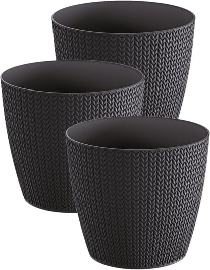 Prosperplast Set Van 3x Stuks Stijlvolle Plantenpotten/bloempotten Kunststof Dia 13 Cm En Hoogte 11 Cm In Het Antraciet Grijs Voor Binnen/buiten