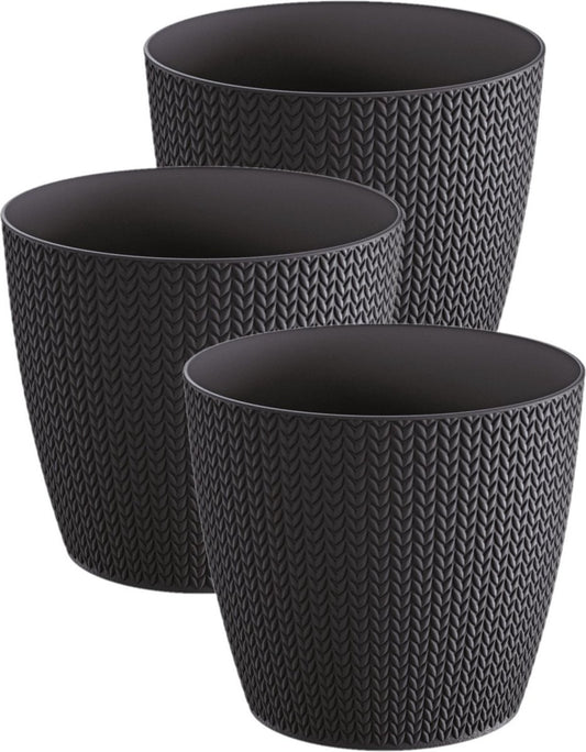 Prosperplast Set Van 3x Stuks Stijlvolle Plantenpotten/bloempotten Kunststof Dia 13 Cm En Hoogte 11 Cm In Het Antraciet Grijs Voor Binnen/buiten