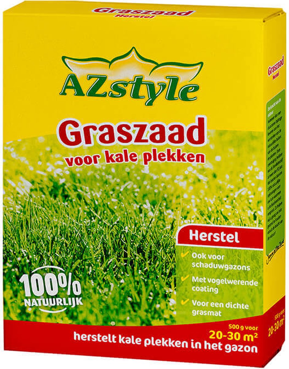  ECOstyle Graszaad Herstel Snelkiemend Gazon Gras – Herstelt Kale Plekken – Vogelwerende Coating – Geschikt Voor Zon- En Schaduw Gazons - Snelle Kieming – 40 – 60M² – 1 KG