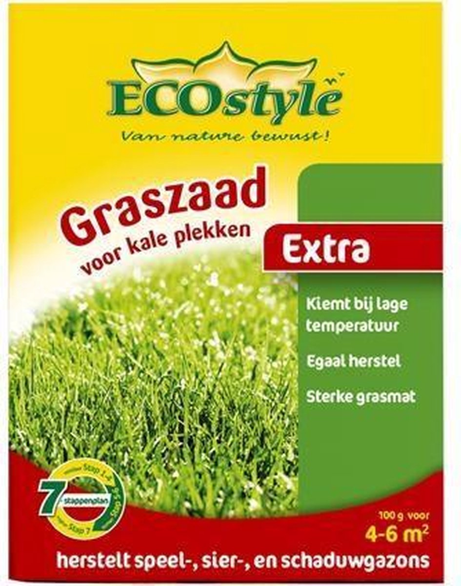  ECOstyle Extra Graszaad Herstel - Inzaaien Van Kale Plekken En Beschadigde Delen - Vogelwerende Coating - Dicht &amp; Sterk Gazon - Kiemt Bij Lage Temperatuur - 4-6 M² - 100 GR