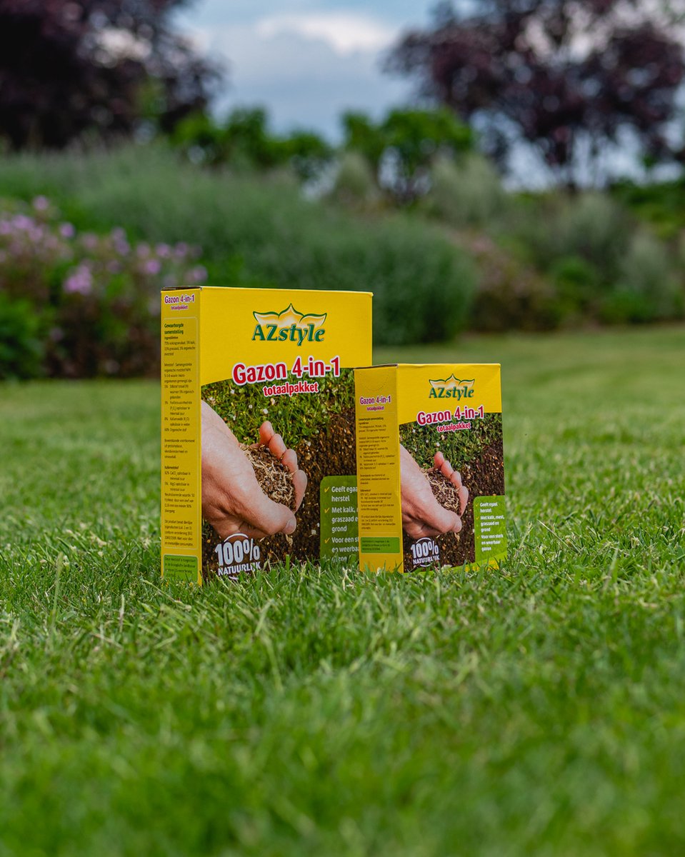  ECOstyle Gazon 4-in-1 Totaalpakket Met Kalk, Mest, Graszaad &amp; Grond In Een Doos - Geeft Kale Plekken In Gras Egaal Herstel - 5- 10 Kale Plekken - 1 KG