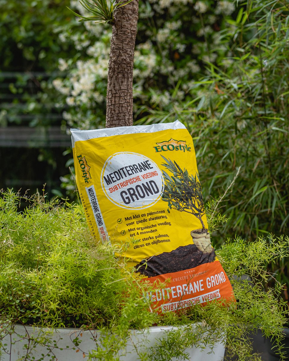  ECOstyle Mediterrane Grond Turfvrije Potgrond Voor Palmen, Citrussen- En Olijfbomen- Subtropische Voeding - Klei &amp; Puimsteen - Terras &amp; Tuin - 30 L