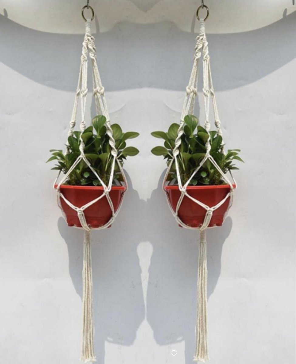 Merkloos Plantenhanger Macramé - Luxe Gevlochten Touw Katoen - 2 Stuks - Plantenpot Ophangen