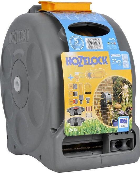  Hozelock Compact Enclosed Reel 2 In 1 - 25 Meter - Slangbox En Muurhaspel In één - Grijs